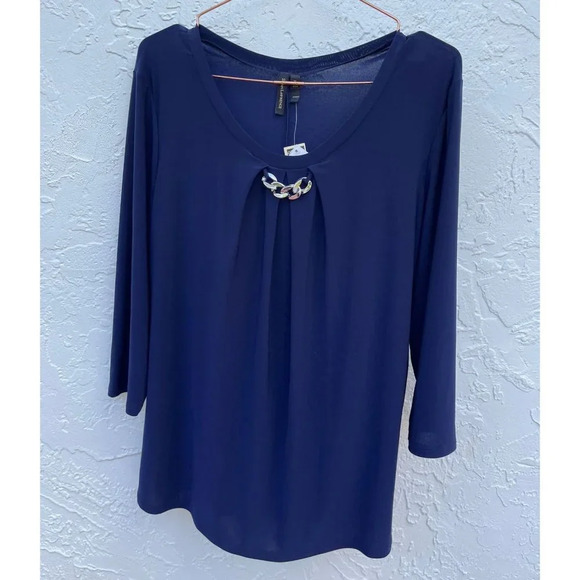 Susan Lawrence Womens Long Sleeve Semi See Through Top Blue Sz XL - Picture 1 of 8